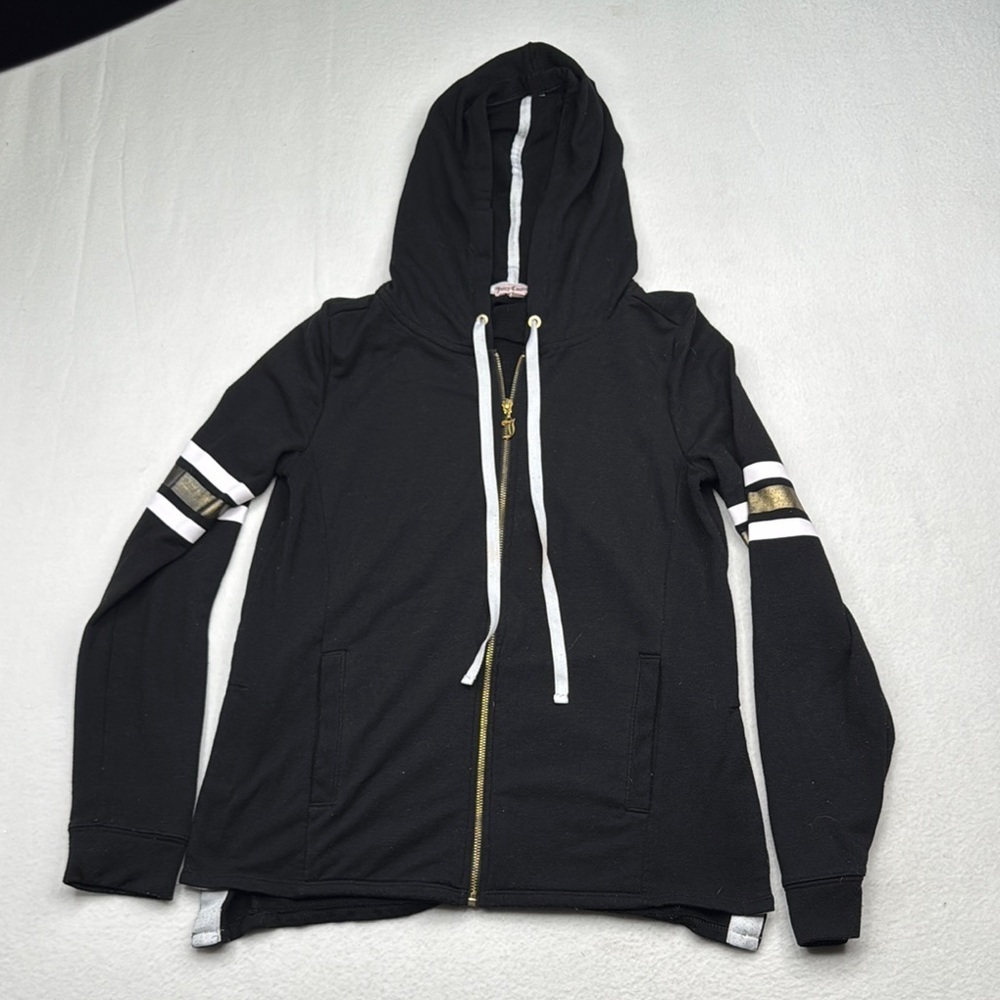 Juicy Couture vintage size small S Black Hoodie with Gold Accents full zip crown